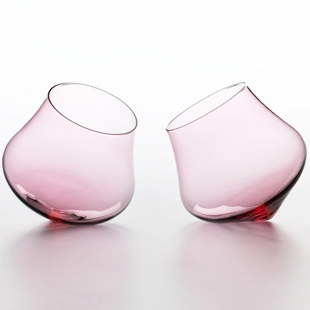 Rose Pink Kinetic Wine Glass Set | Set Of Two Wine Glasses | Handmade Decanter - CoCo Contemporary Connoisseur Gift Store