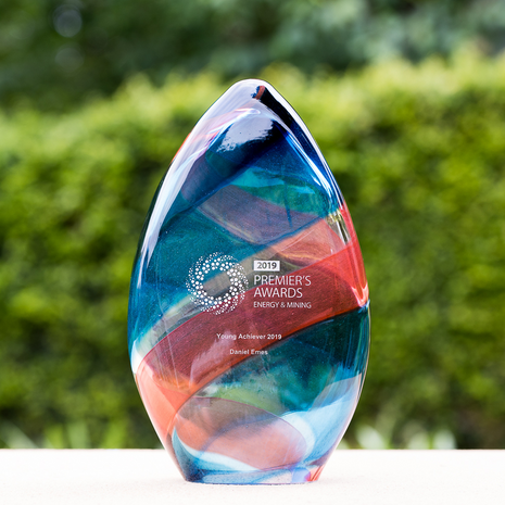 Australian Made Glass Flame trophy – contemporary glass corporate award