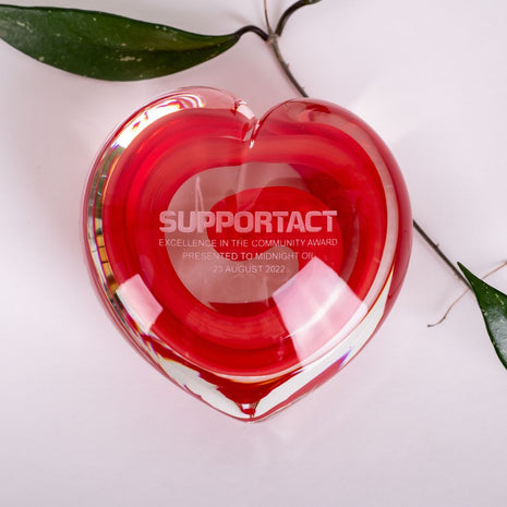 Australian Made glass heart trophy – custom corporate award