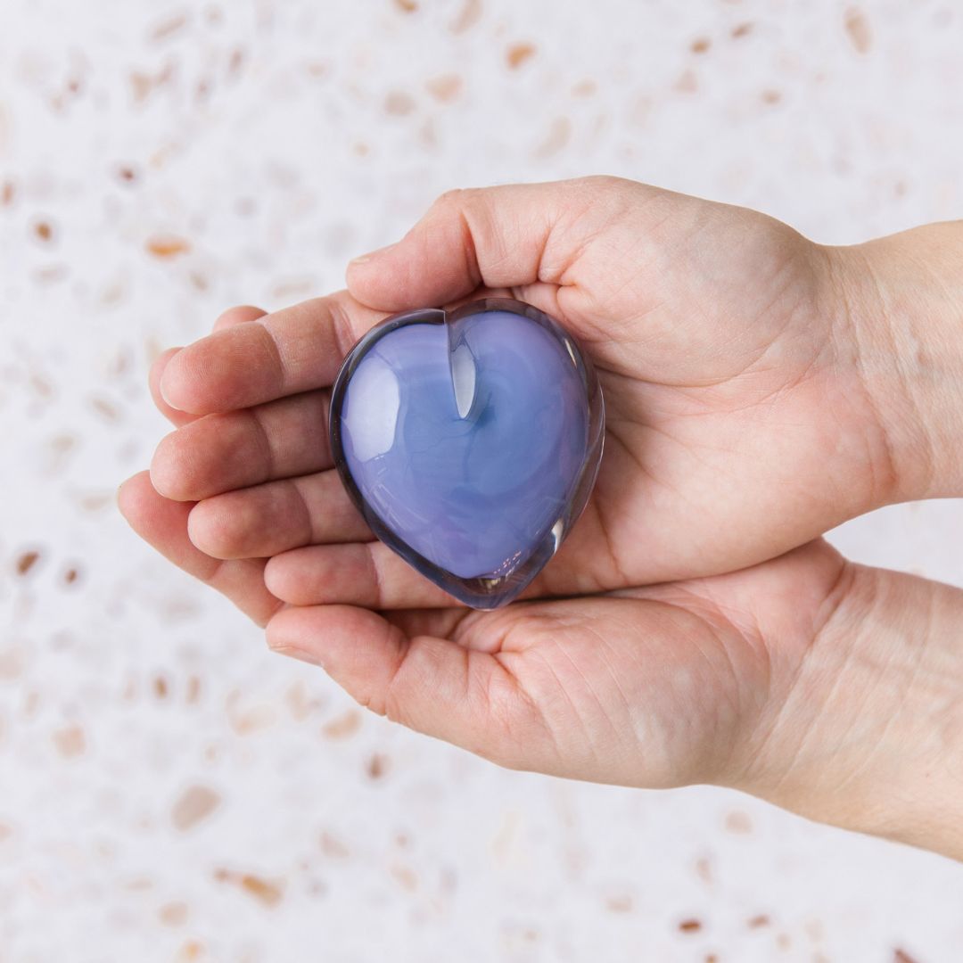 Purple Glass Heart | Art sculpture – handmade Australian glass artwork