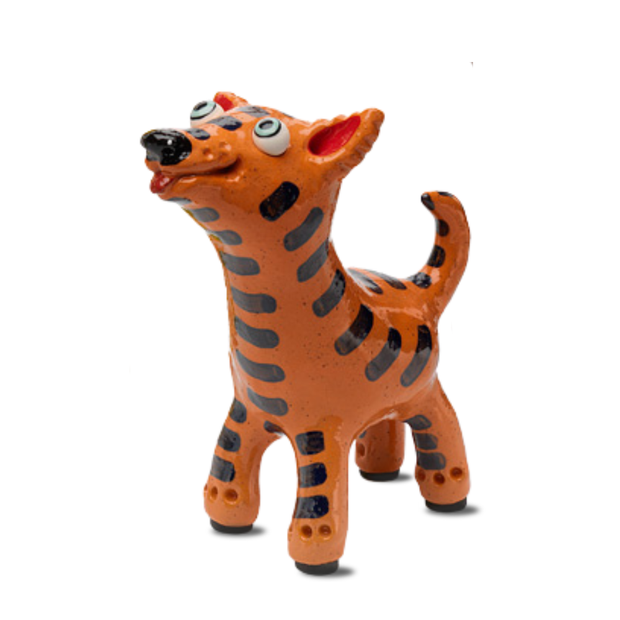 Orange with Black Stripes Ceramic Dog | Handmade by Elodie Barker