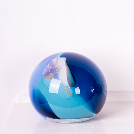Australian Made blue Posy paperweight – artisan glass décor for home or office