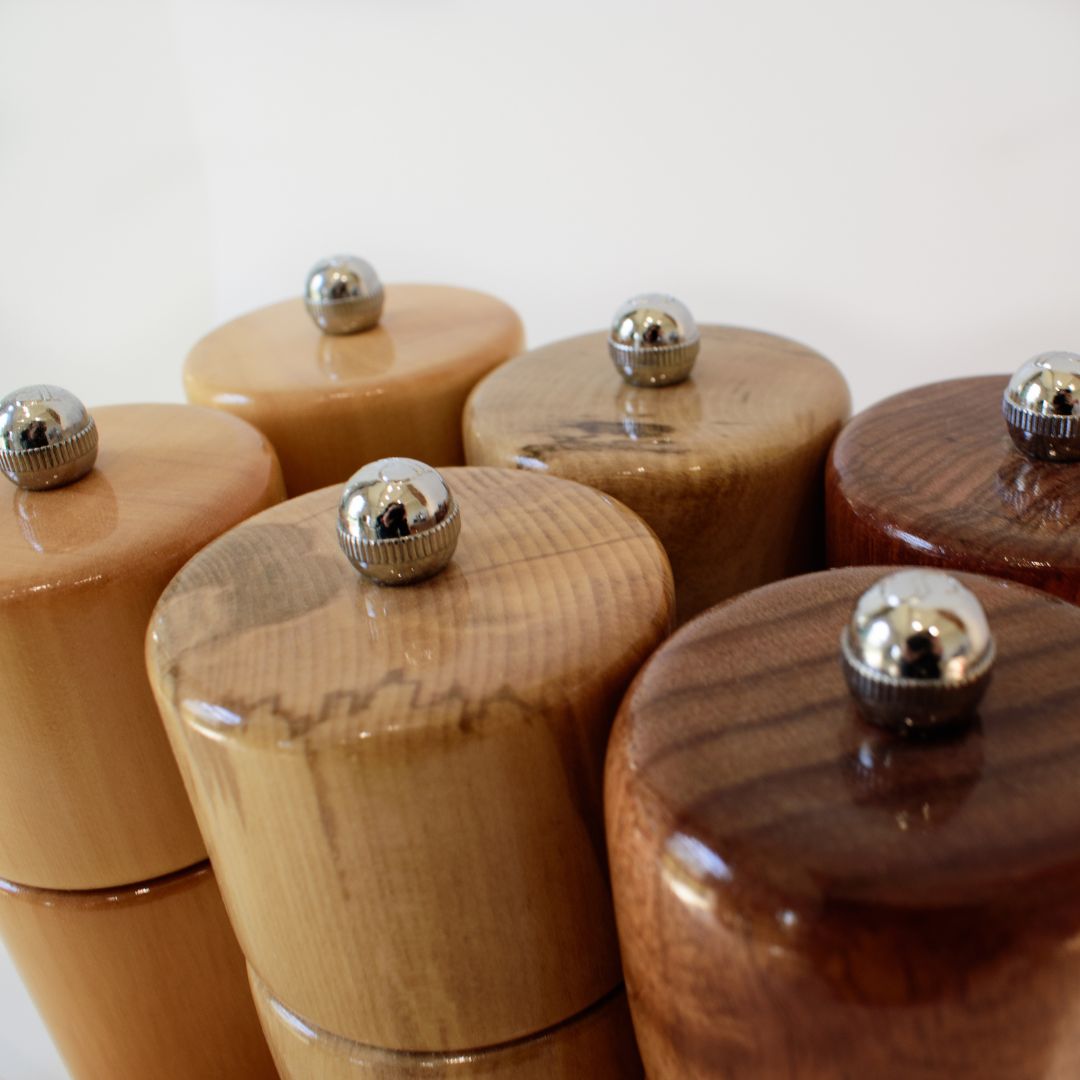 Australian made salt and pepper grinders, Tasmanian timber handcrafted design