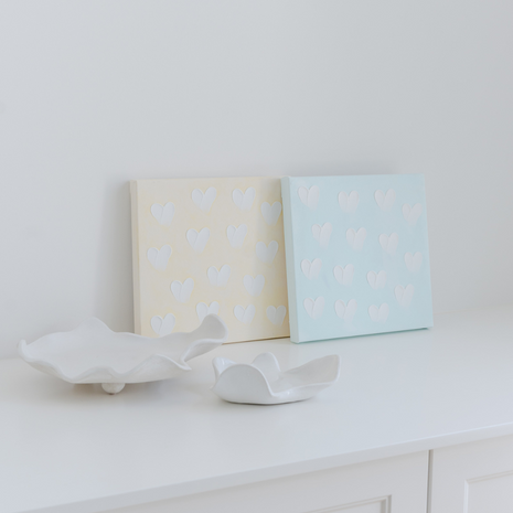Stephanie Ockenden | Yellow / blue Seafoam / Nude with White Hearts wall art australia 