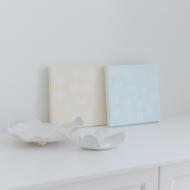 Stephanie Ockenden | Yellow / blue Seafoam / Nude with White Hearts wall art australia 