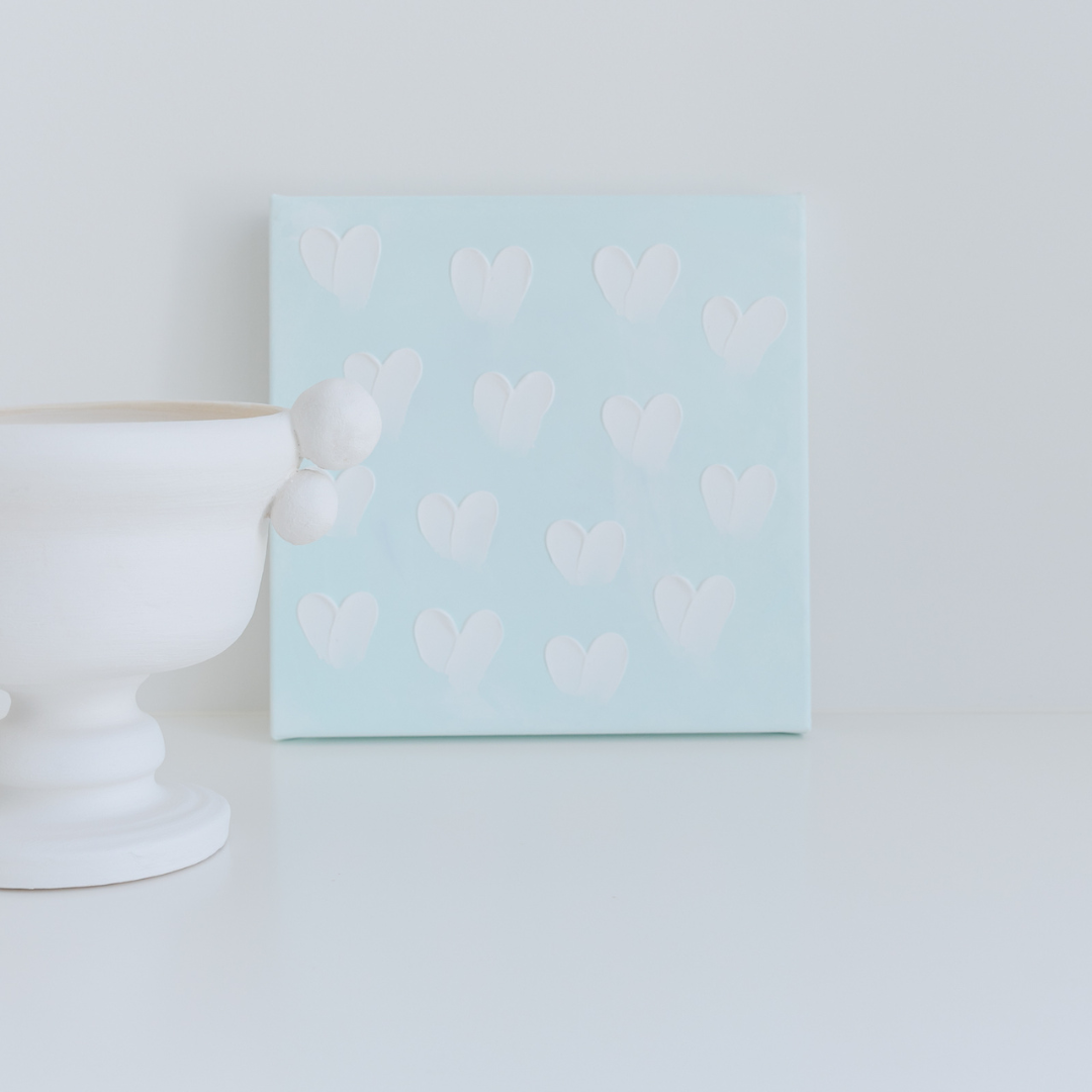 Stephanie Ockenden | Yellow / Seafoam / Nude with White Hearts wall art australia 