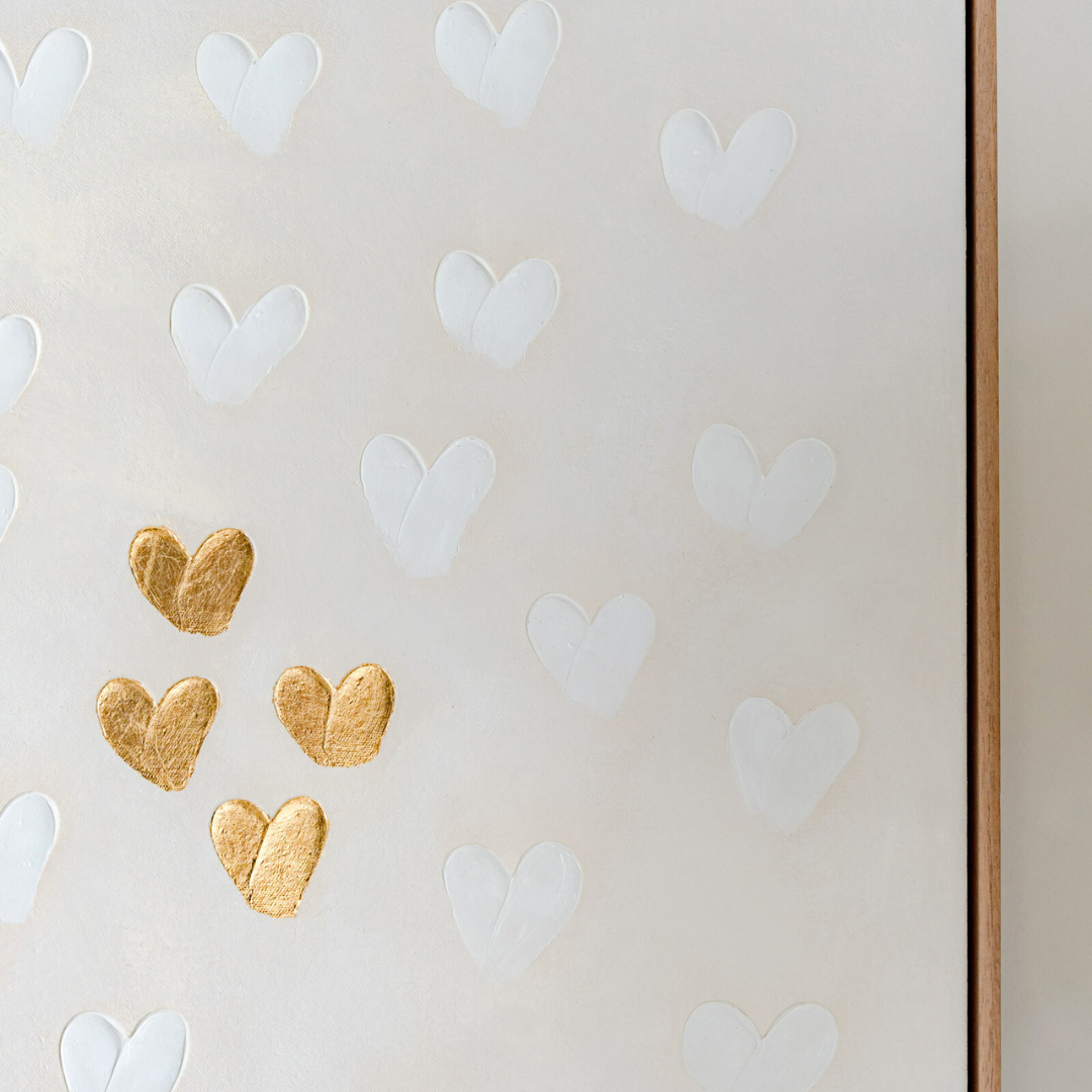 Stephanie Ockenden | Nude and White with Four Gold Hearts Wall Art Australian Made the Block