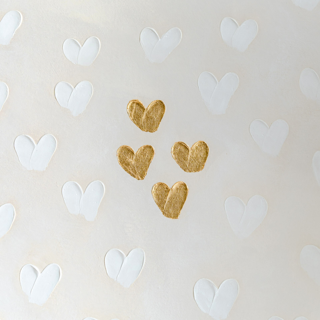 Stephanie Ockenden | Nude and White with Four Gold Hearts Wall Art Australian Made the Block