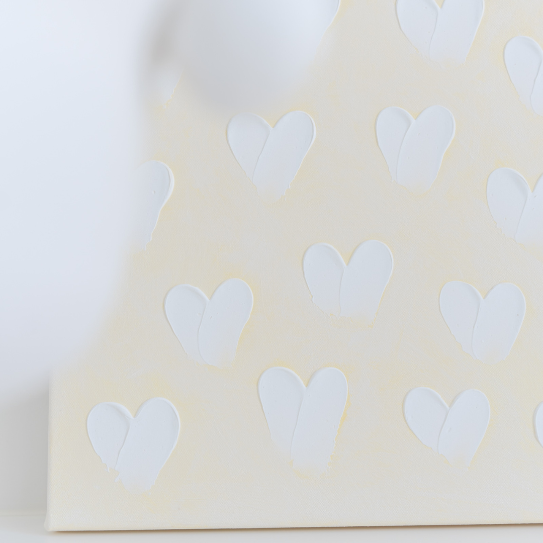 Stephanie Ockenden | Yellow / Seafoam / Nude with White Hearts wall art australia 