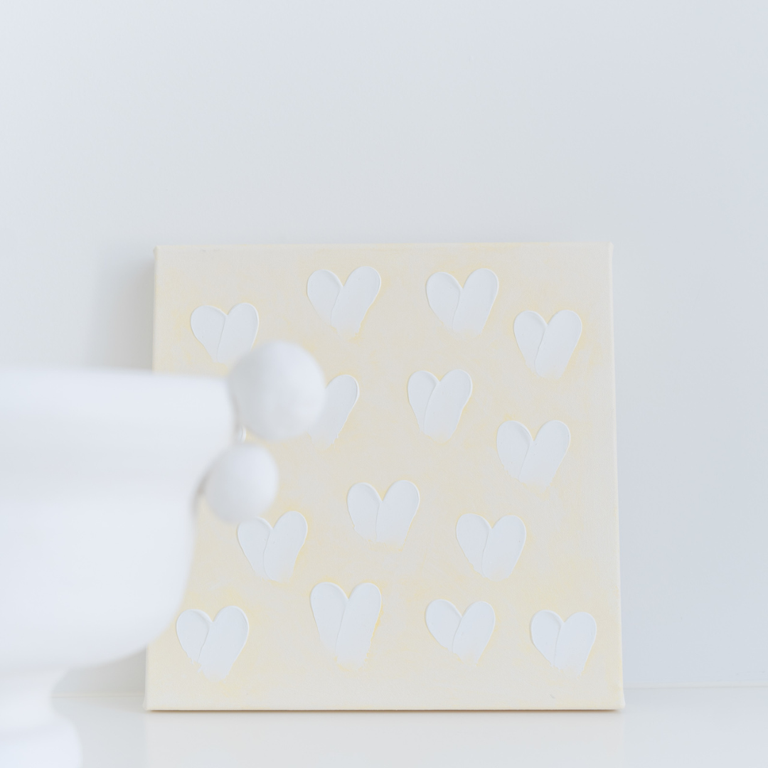 Stephanie Ockenden | Yellow / Seafoam / Nude with White Hearts wall art australia 