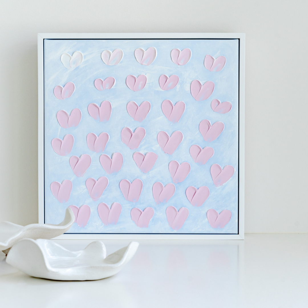 Ombre Love – original artwork by Stephanie Ockenden, Adelaide artist pink and blue hearts 