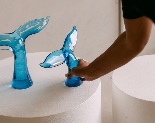 Australian handblown glass whale tail sculptures by contemporary Australian glass artists