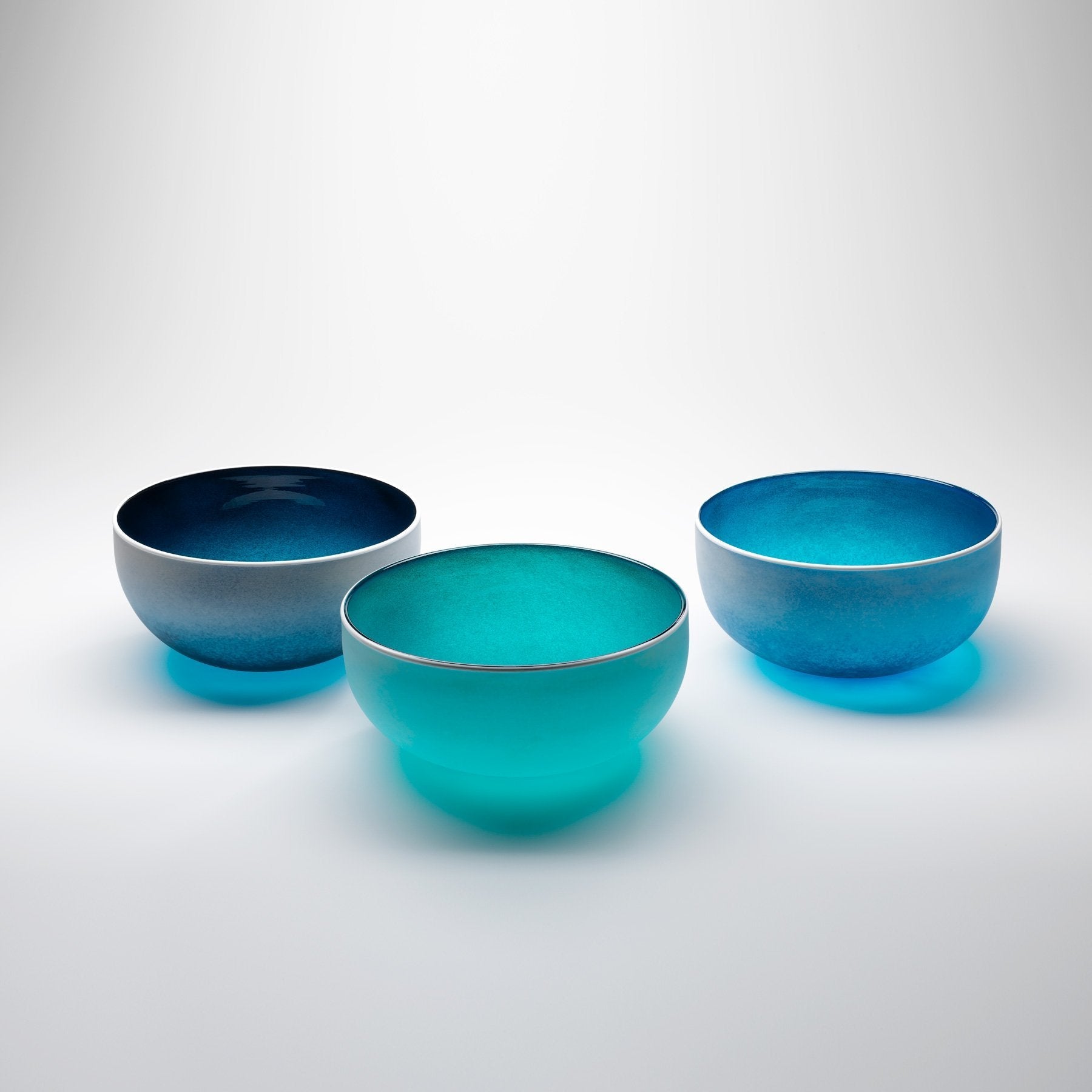 Handblown beach glass bowl by Llewelyn Ash in aqua blue tones, Australian made decorative glass bowl for coastal interiors