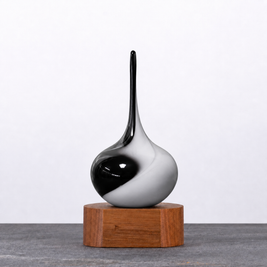 Handblown multi-tone Lucky Drop glass corporate award on handcrafted timber base made in Australia by Llewelyn Ash.