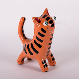 Orange & Black Striped Ceramic Cat Sculpture | Handmade by Elodie Barker | Australian Made