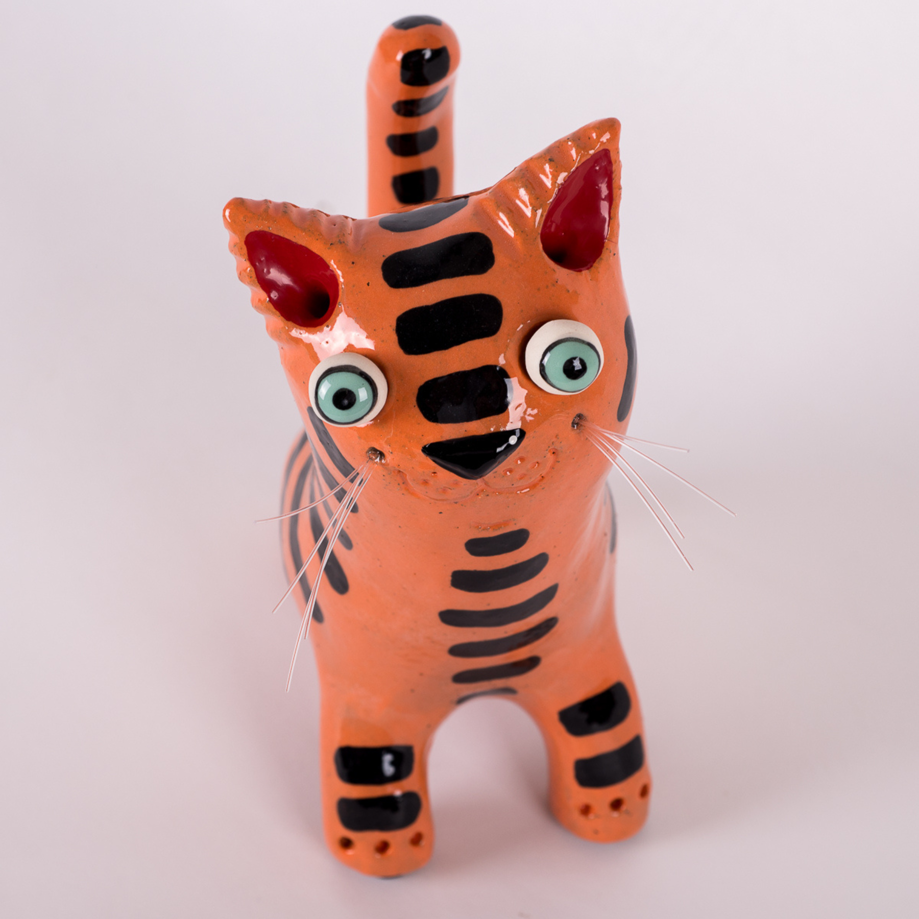 Orange & Black Striped Ceramic Cat Sculpture | Handmade by Elodie Barker | Australian Made