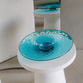 Handblown Sapphire Blue sculptural glass plate from The Circle of Hope collection