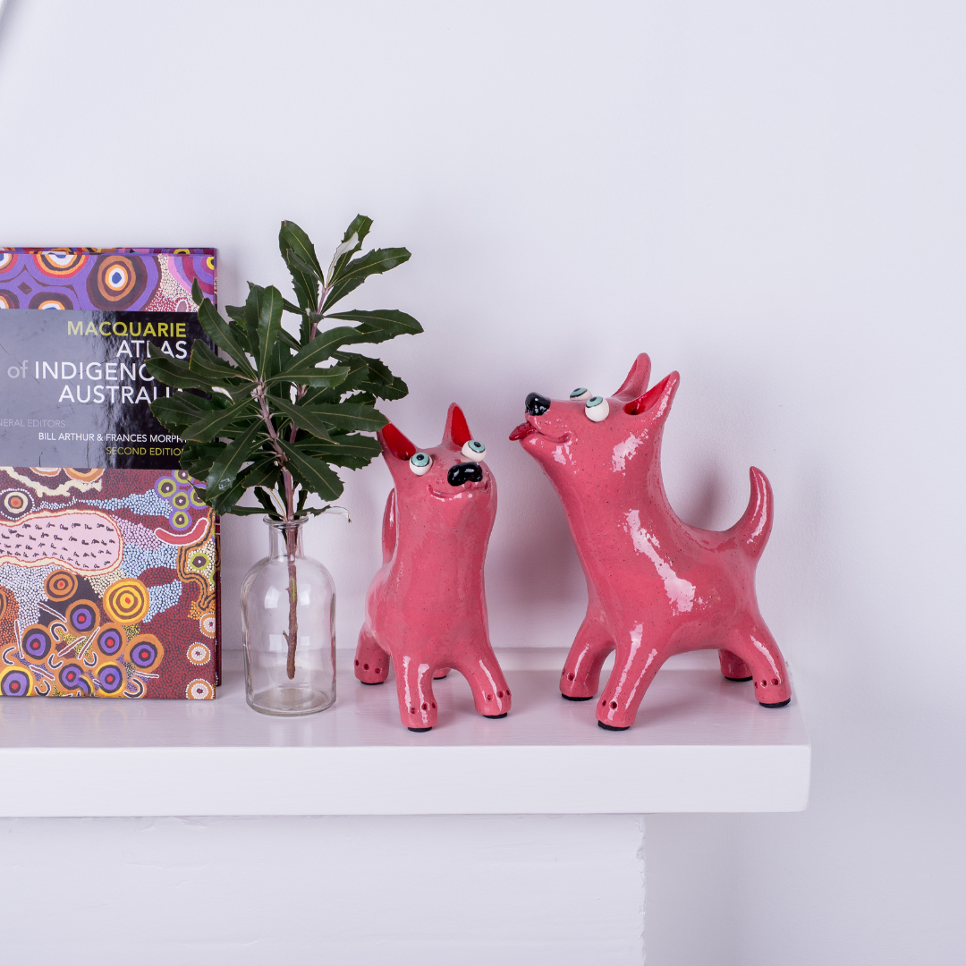 Pink Dog Art Sculpture | Handmade by Elodie Barker | Australian Ceramics - CoCo Contemporary Connoisseur Gift Store