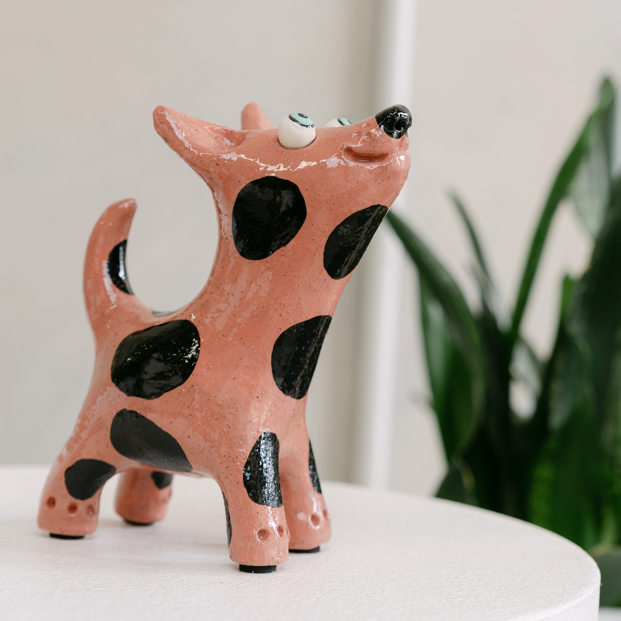Brown Spotted Ceramic Dog Art | Handmade by Elodie Barker