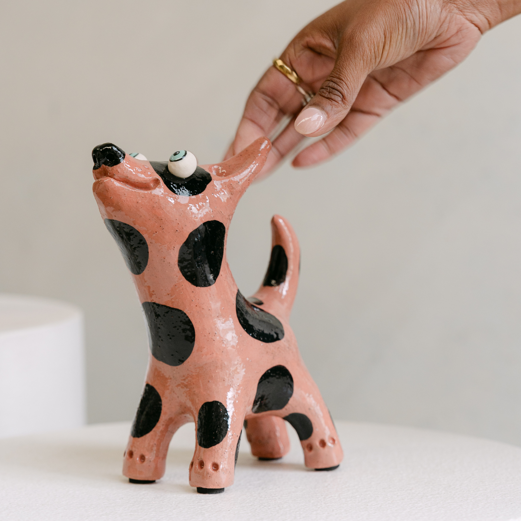 Brown Spotted Ceramic Dog Art | Handmade by Elodie Barker