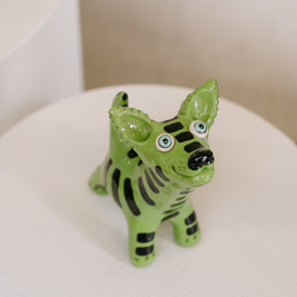 Green with Stripes Ceramic Dog Art | Handmade by Elodie Barker | Australian Made