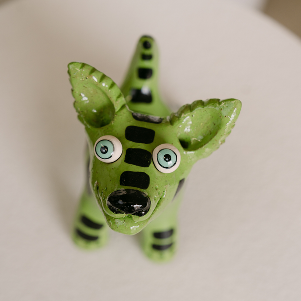 Green with Stripes Ceramic Dog Art | Handmade by Elodie Barker | Australian Made