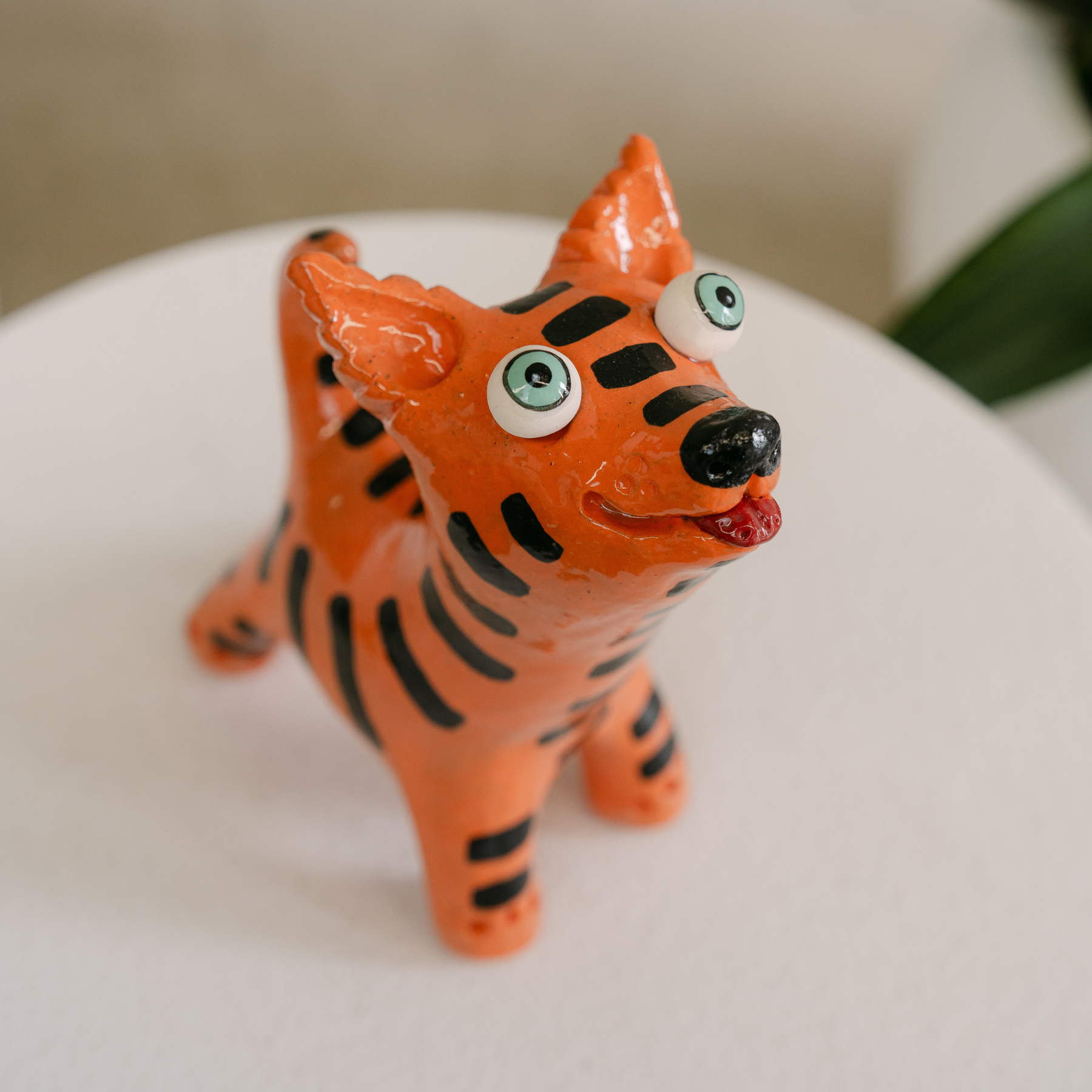 Orange with Black Stripes Ceramic Dog | Handmade by Elodie Barker