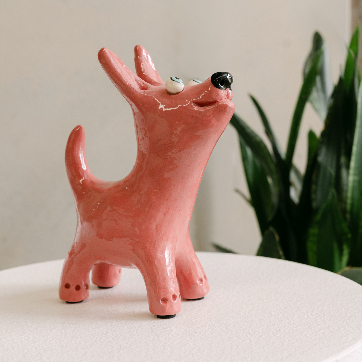 Pink Dog Art Sculpture | Handmade Ceramic by Elodie Barker