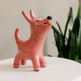 Pink Dog Art Sculpture | Handmade Ceramic by Elodie Barker