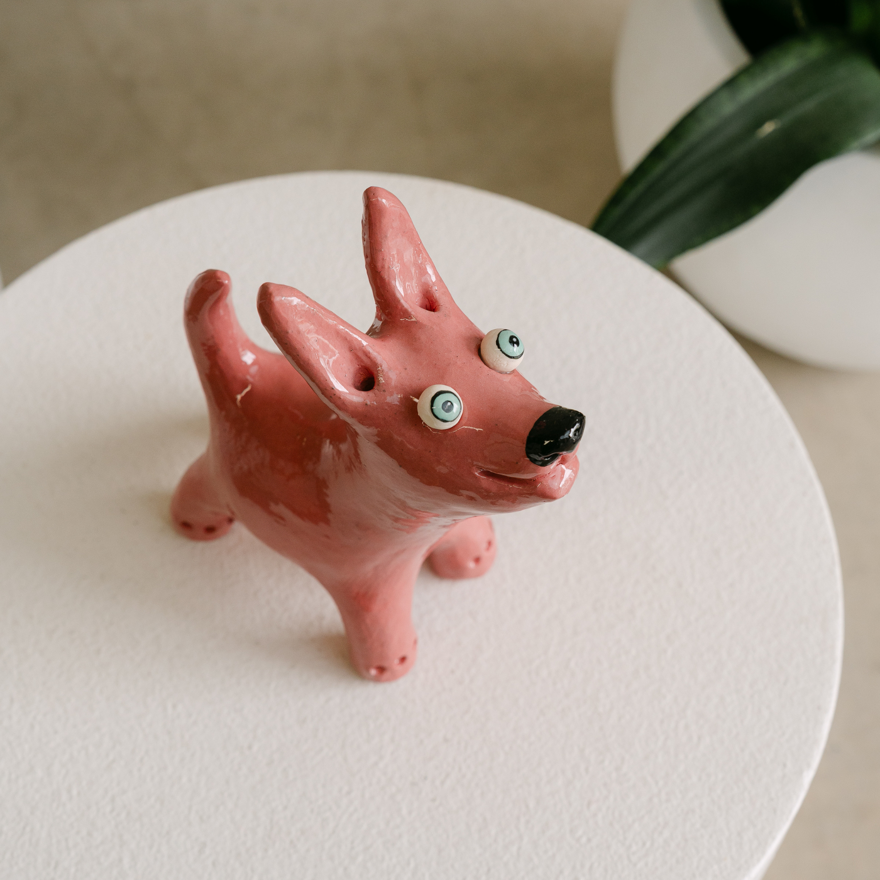 Pink Dog Art Sculpture | Handmade Ceramic by Elodie Barker