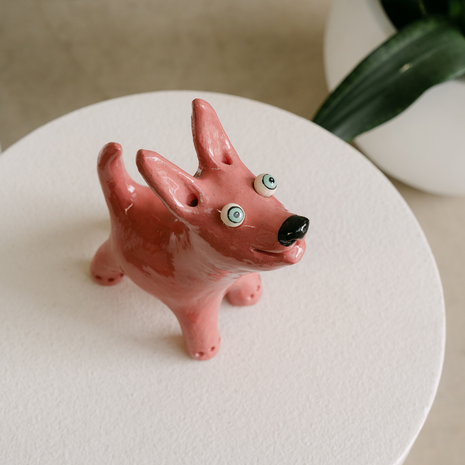 Pink Dog Art Sculpture | Handmade Ceramic by Elodie Barker