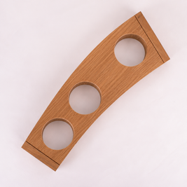 Emma Klau Kinetic wooden wine rack handcrafted from Western Australian oak in South Australia, shown without glassware.