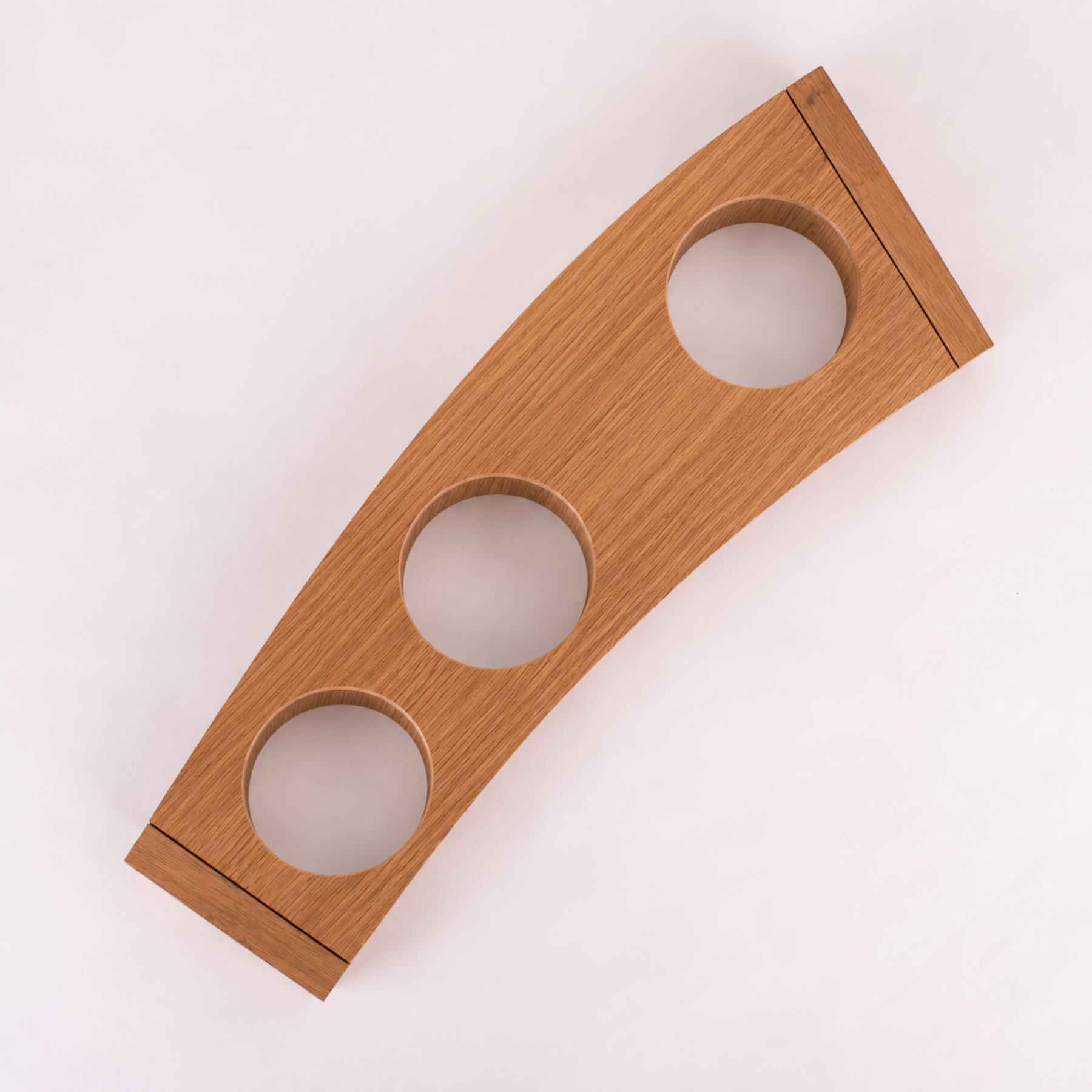 Emma Klau Kinetic wooden wine rack handcrafted from Western Australian oak in South Australia, shown without glassware.