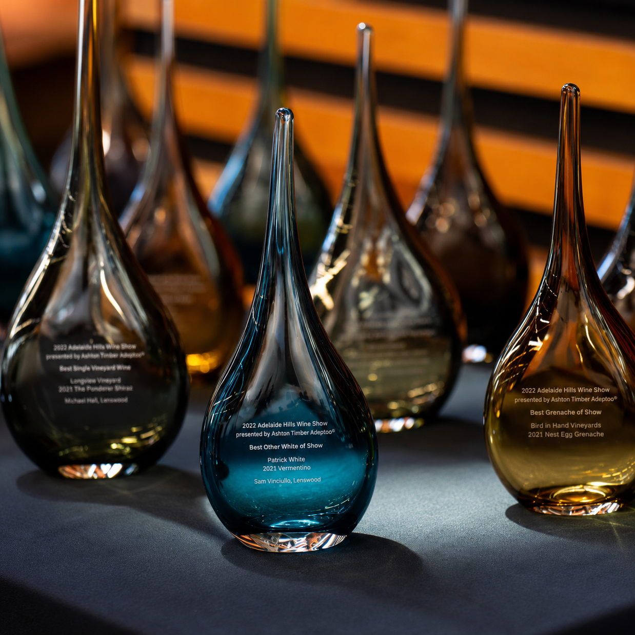 Grouping Flow Award handblown Australian-made glass corporate award with custom engraving