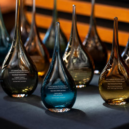 Grouping Flow Award handblown Australian-made glass corporate award with custom engraving