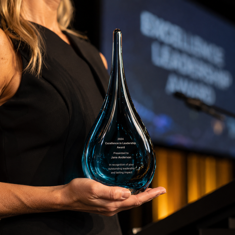 Flow Award handblown Australian-made glass corporate award with custom engraving