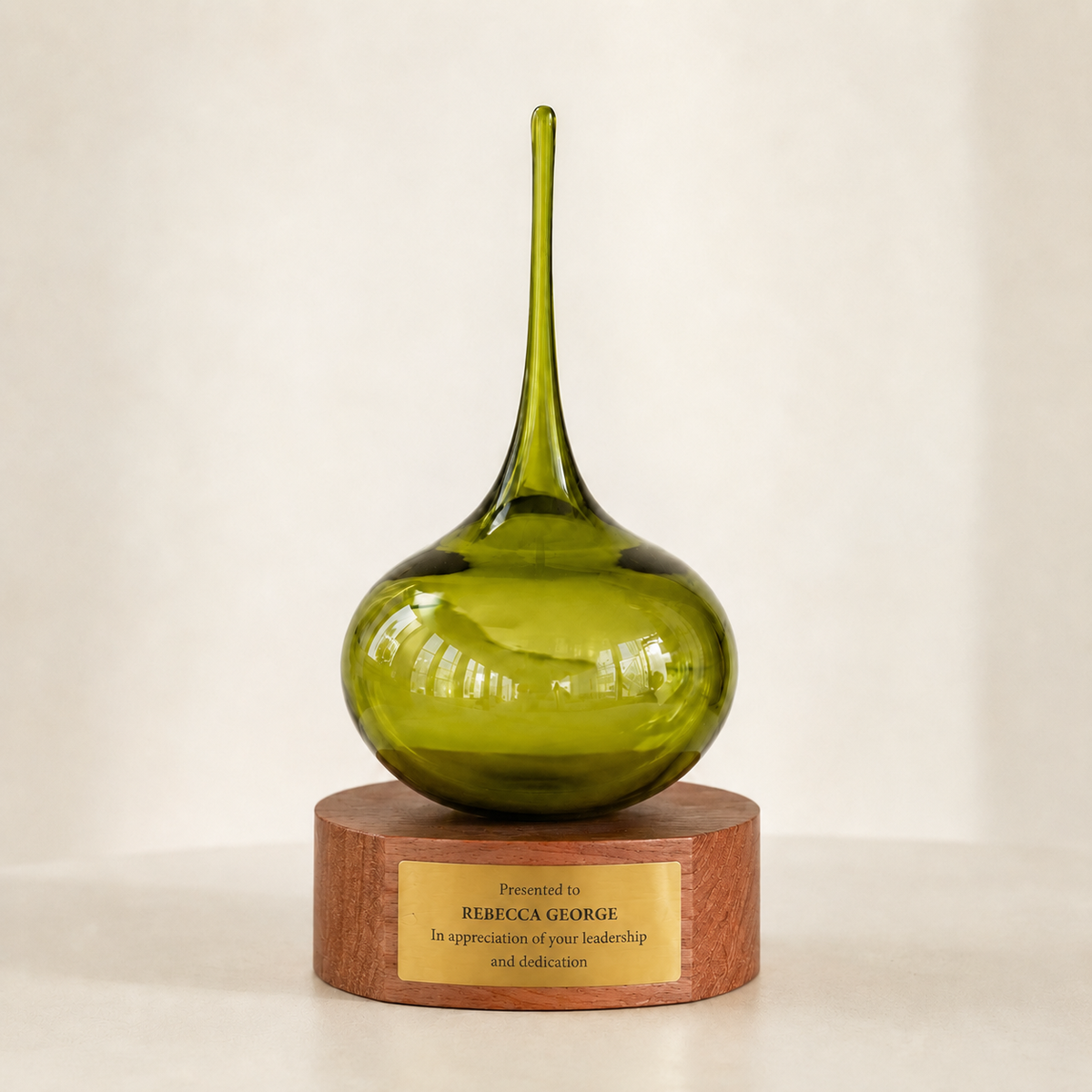Lucky Drop Custom Glass Corporate Award with Timber Base & Engraving