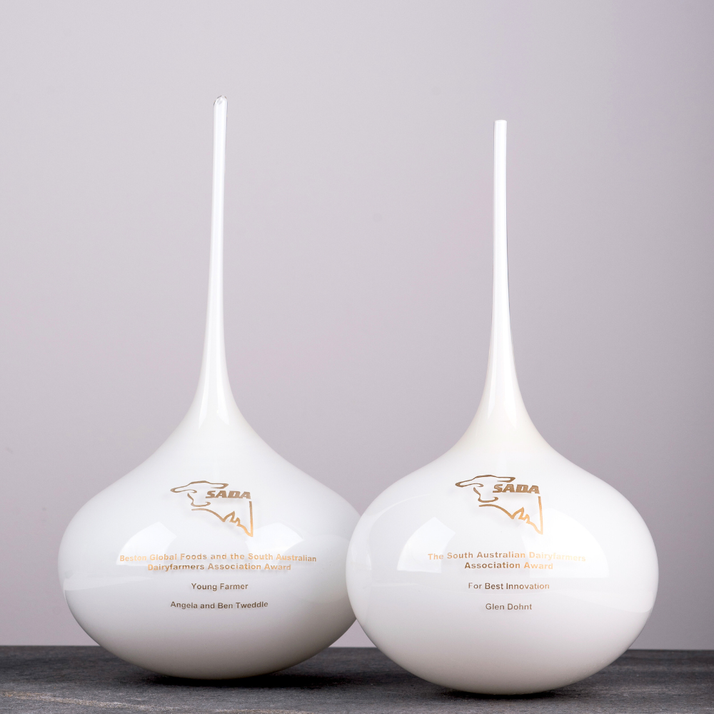 Large Lucky Drop glass award – handblown corporate award Australia by Llewelyn Ash