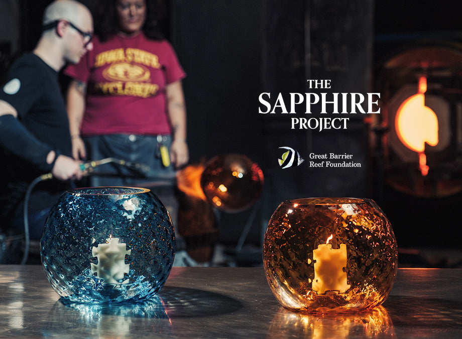 Llewelyn Ash handblown glass for The Sapphire Project supporting the Great Barrier Reef Foundation
