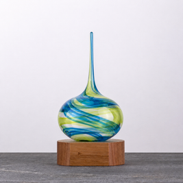 Handblown multi-tone Lucky Drop glass corporate award on handcrafted timber base made in Australia by Llewelyn Ash.