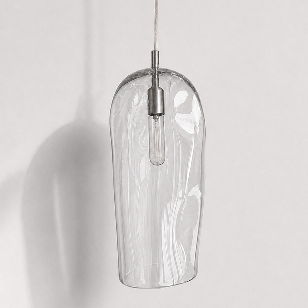 Large Marea Clear Australian made handblown glass pendant light by Contemporary Co with stainless steel fitting, shown unlit.