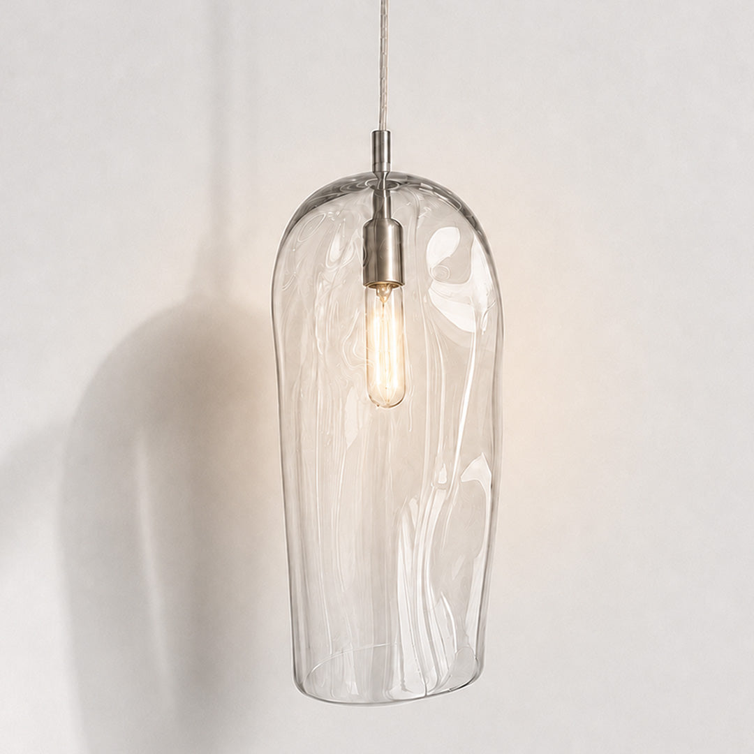 Large Marea Clear Australian made handblown glass pendant light by Contemporary Co with stainless steel fitting.