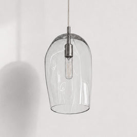 Small Marea Clear Australian made handblown glass pendant light by Contemporary Co with stainless steel fitting, shown unlit.