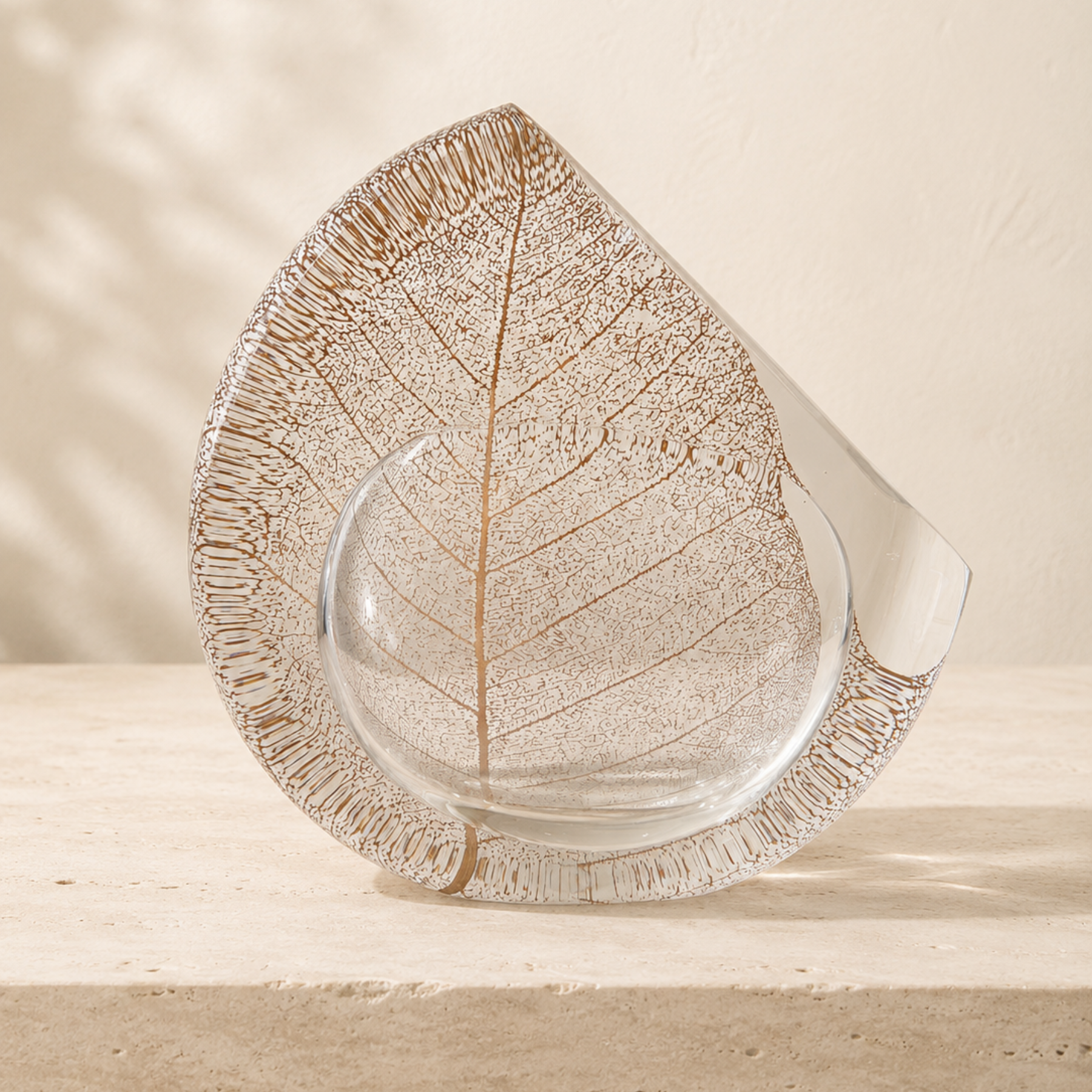 Mini Engraved Optical Landscape – Gold Bodhi Leaf By Nicole Ayliffe