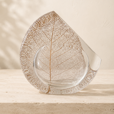 Mini Engraved Optical Landscape – Gold Bodhi Leaf By Nicole Ayliffe