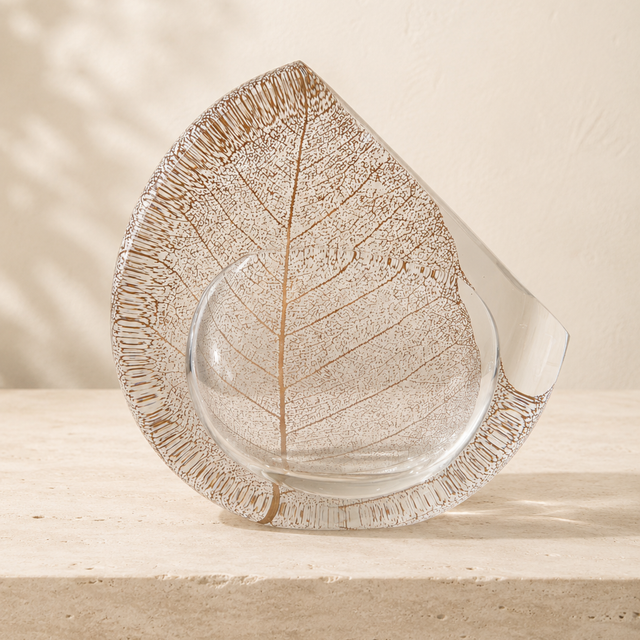 Mini Engraved Optical Landscape – Gold Bodhi Leaf By Nicole Ayliffe