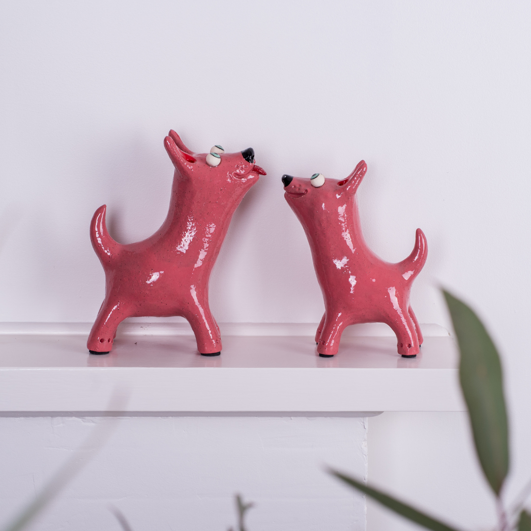 Pink Dog Art Sculpture | Handmade by Elodie Barker | Australian Ceramics - Contemporary Co Australian Made Gift Store