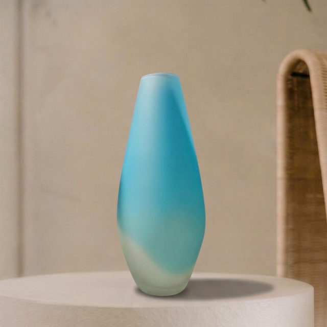 Sand Bar Beach glass vase by Llewelyn Ash, handblown Australian glass in aquamarine and sand tones styled for coastal interior decor