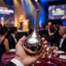 Silver Lucky Drop handblown glass corporate award and recognition gift by Contemporary Co, handcrafted in Australia for employee recognition, executive awards and corporate gifting.