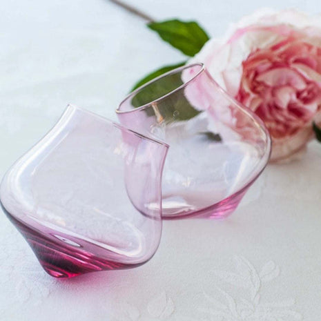 Rose Pink Kinetic Wine Glass Set | Set Of Two Wine Glasses | Handmade Decanter - CoCo Contemporary Connoisseur Gift Store